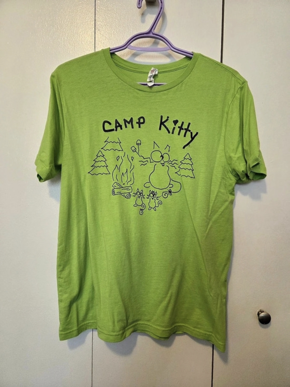 Bright Green Youth L Camp Kitty Long Sleeve Graphic T-Shirt